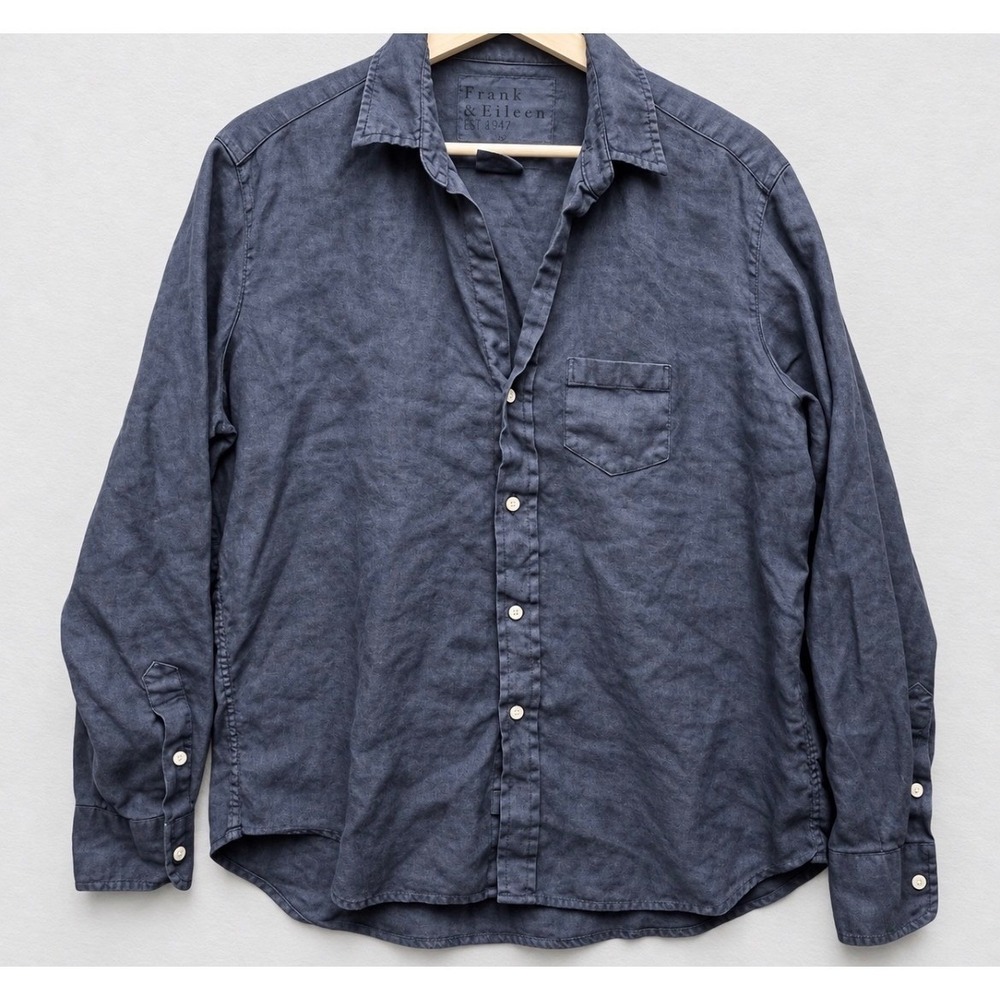 Frank & Eileen Eileen Navy Blue 100% Linen Button Down Shirt Womens Size M